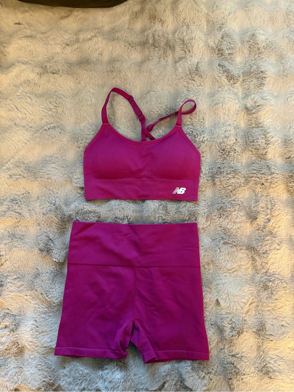 New Balance Bright Magenta Sports Bra and High-Waisted Shorts Set